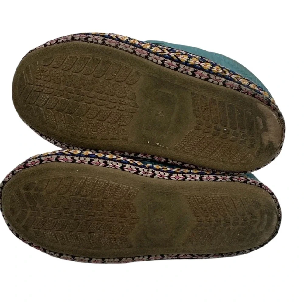 🔥Ariat Kid🚨Small Puffer Slippers Blue Quilted Fleece Lined Mules Western Aztec